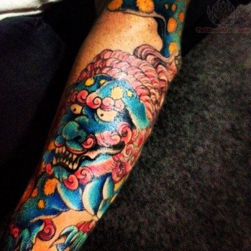 Foo Dog Color Tattoos On Arm